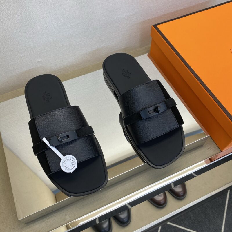 HERMES 男士真皮底拖鞋