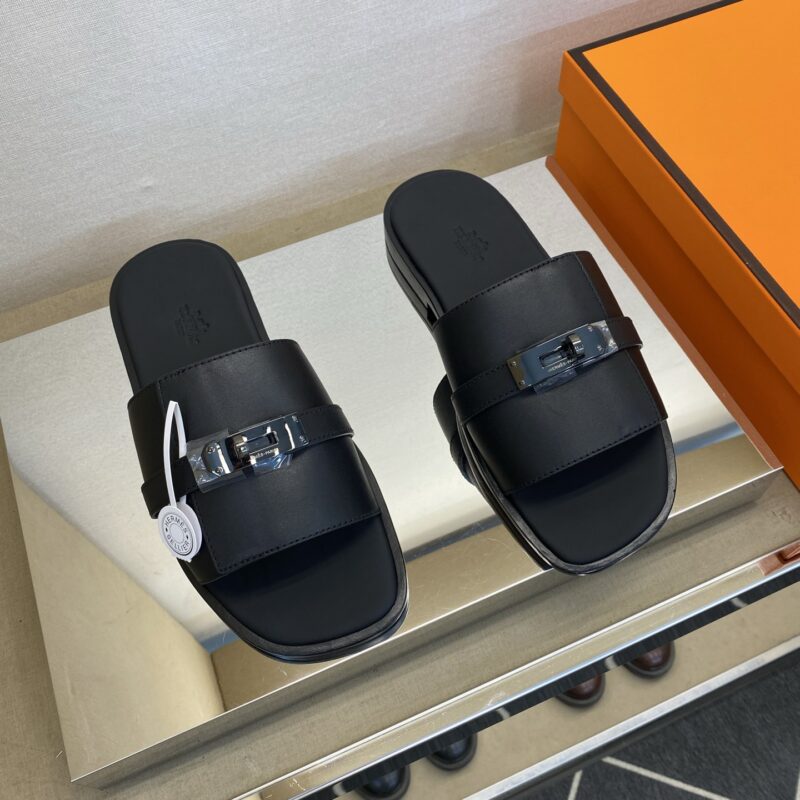 HERMES 男士真皮底拖鞋