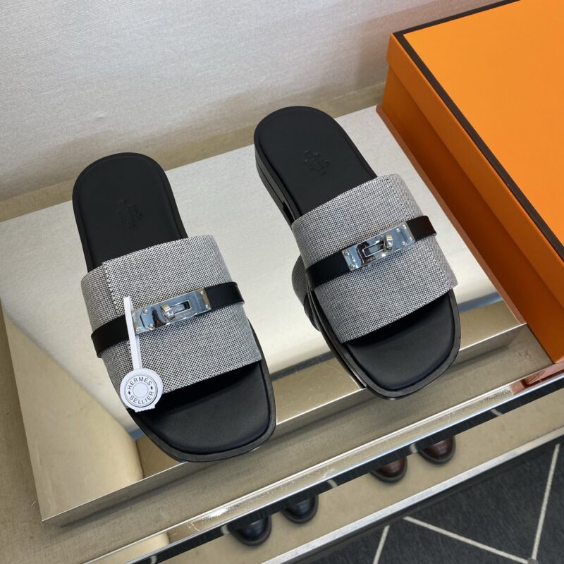 HERMES 男士真皮底拖鞋