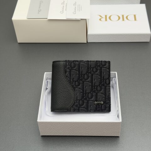 DIOR 男士双折马鞍钱包系列 型号:H076 提花黑/牛皮