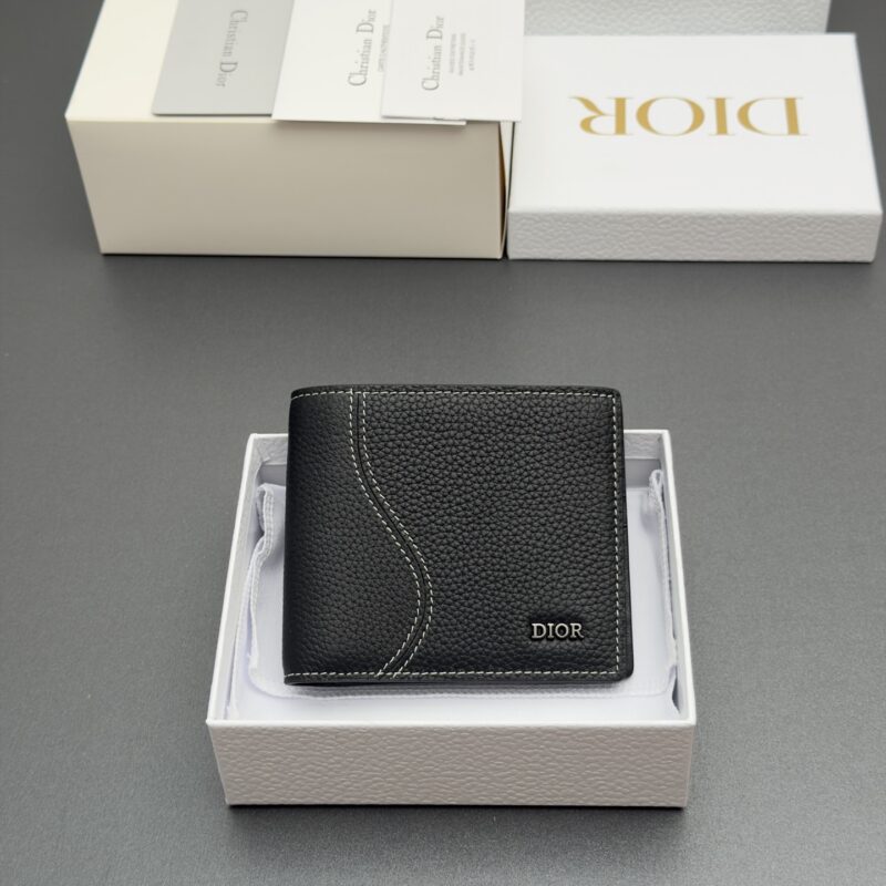 DIOR 男士双折马鞍钱包系列 型号：H076  粒面黑/牛皮