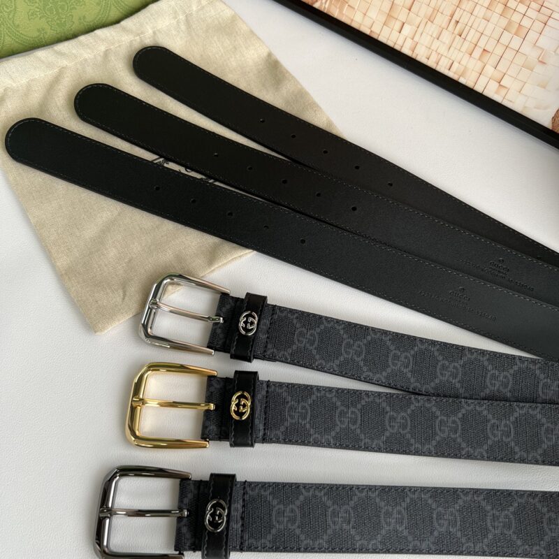 GUCCI GG Supreme帆布GG字母交织图案的男士经典款腰带3.5cm