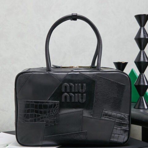 MIUMIU 新品拼接公文包 5BB117 黑色
