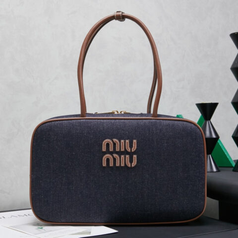 MIUMIU 新品帆布公文包 5BB117 牛仔蓝