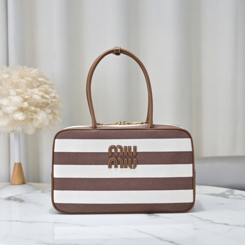 MIUMIU 新品帆布公文包 5BB117 棕色条纹