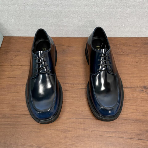 PRADA 男士新款皮革系带德比鞋 货号:XY131系带 蓝色开边珠