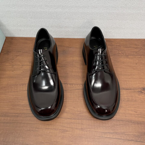PRADA 男士新款皮革系带德比鞋 货号:XY131系带 咖色开边珠