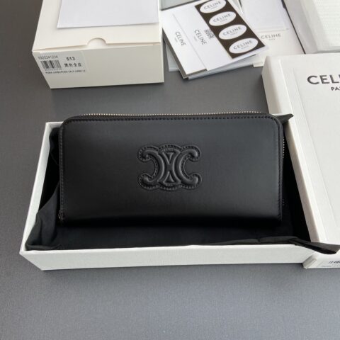 CELINE TRIOMPHE光滑牛皮長款拉鏈包 编号:10K 513 DR8.04LU 513 黑色全皮