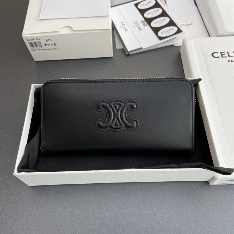 CELINE TRIOMPHE光滑牛皮長款拉鏈包 编号:10K 513 DR8.04LU 513 黑色全皮