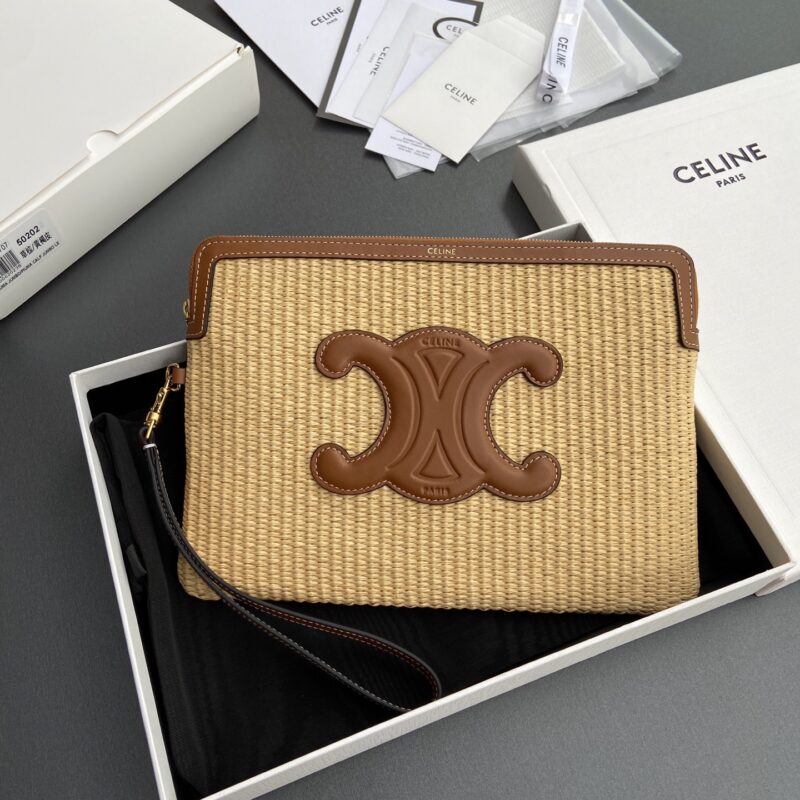 CELINE TRIOMPHE标志性印花手拿包 编号:10J502FES.04LU 502 50202 草棕/黃褐皮