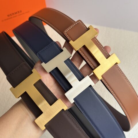 HERMES 男款3.8cm精致原版四角焊点金属扣
