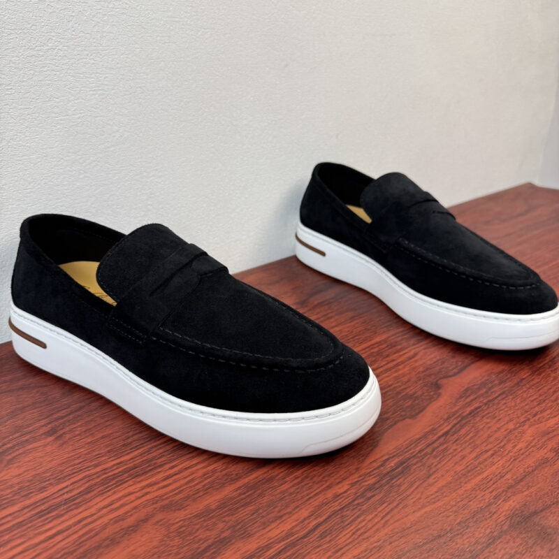 Loro Piana 新款男士厚底皮革乐福鞋 货号：FAN0236反绒 黑色