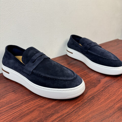 Loro Piana 新款男士厚底皮革乐福鞋 货号:FAN0236反绒 蓝色