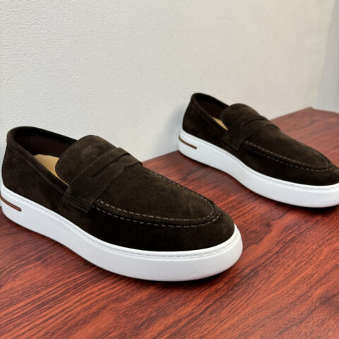 Loro Piana 新款男士厚底皮革乐福鞋 货号:FAN0236反绒 咖色