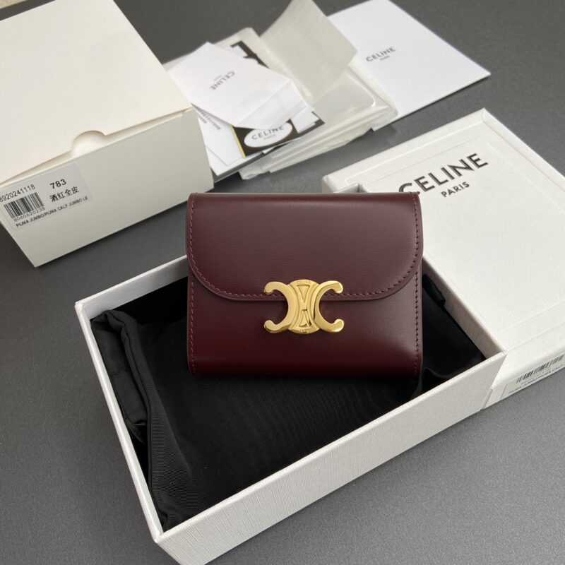 CELINE TRIOMPHE亮泽牛皮革钱包 编号:10D782CQH.04LU783 783 酒紅全皮