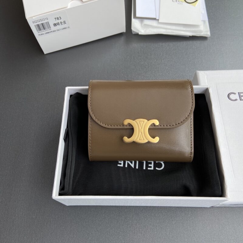 CELINE TRIOMPHE亮泽牛皮革钱包 编号:10D782CQH.04LU782 783 咖啡色全皮