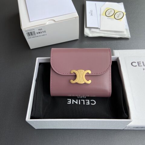 CELINE TRIOMPHE亮泽牛皮革钱包 编号:10D782CQH.04LU782 783 玫瑰金全皮