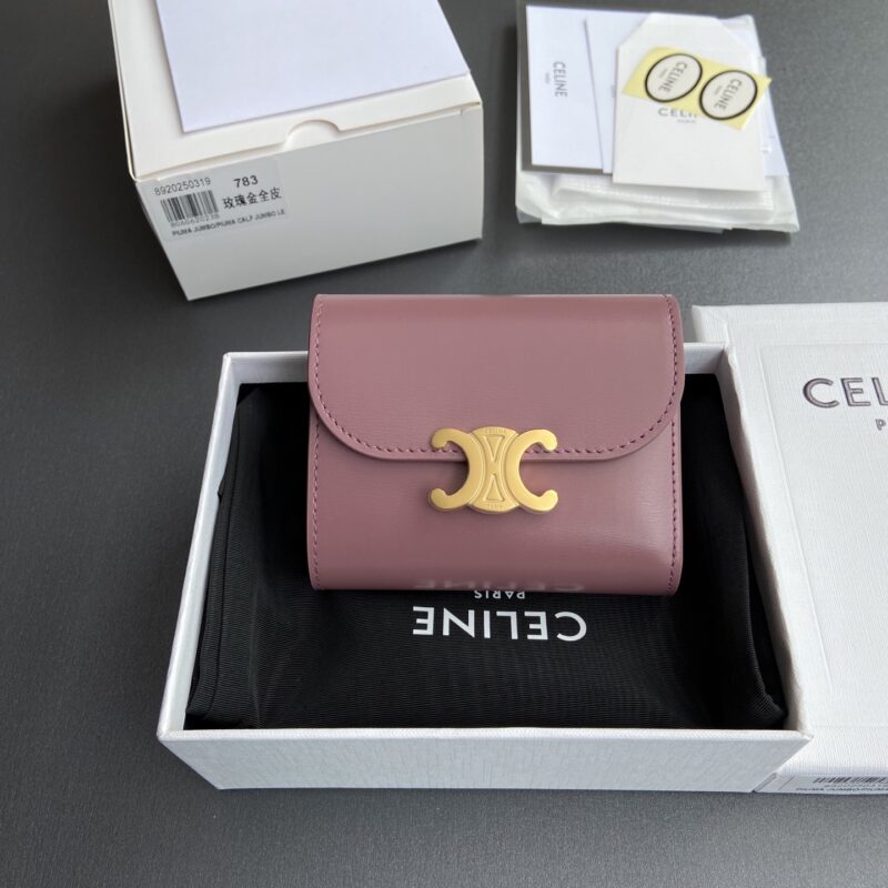 CELINE TRIOMPHE亮泽牛皮革钱包 编号:10D782CQH.04LU782 783 玫瑰金全皮