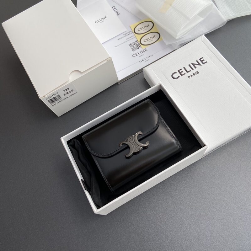 CELINE TRIOMPHE亮泽牛皮革钱包 编号:10D782CQH.04LU783 783黑槍全皮