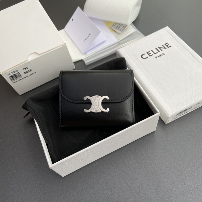 CELINE TRIOMPHE亮泽牛皮革钱包 编号:10D782CQH.04LU782 783黑银全皮