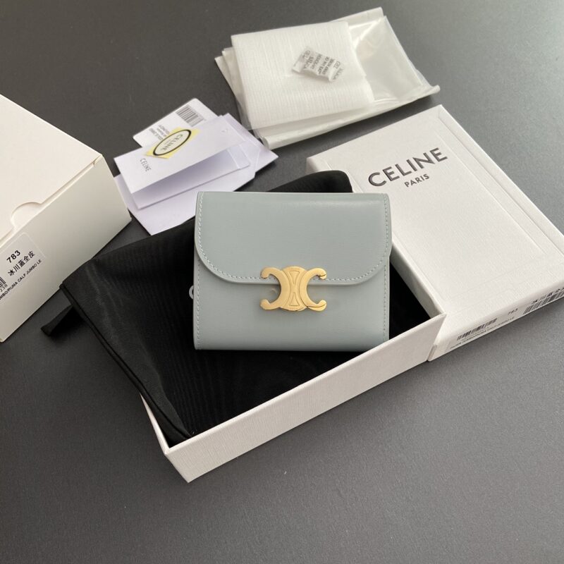 CELINE TRIOMPHE亮泽牛皮革钱包 编号:10D782CQH.04LU783 783冰川蓝全皮
