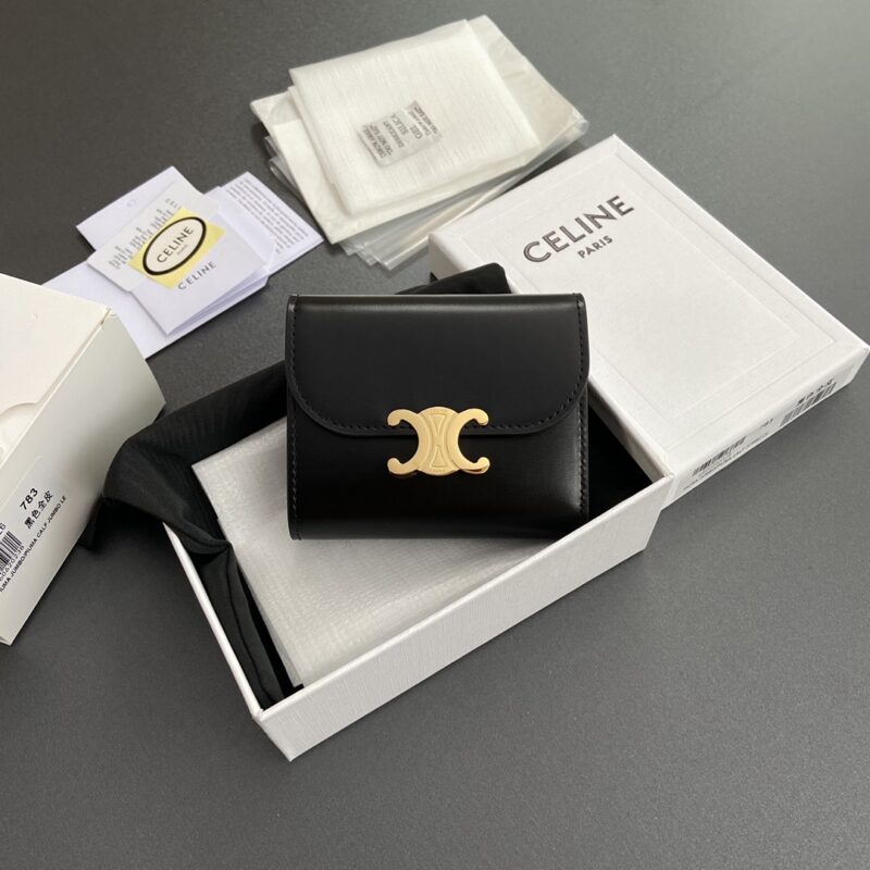 CELINE TRIOMPHE亮泽牛皮革钱包 编号:10D782CQH.04LU783 783黑色全皮