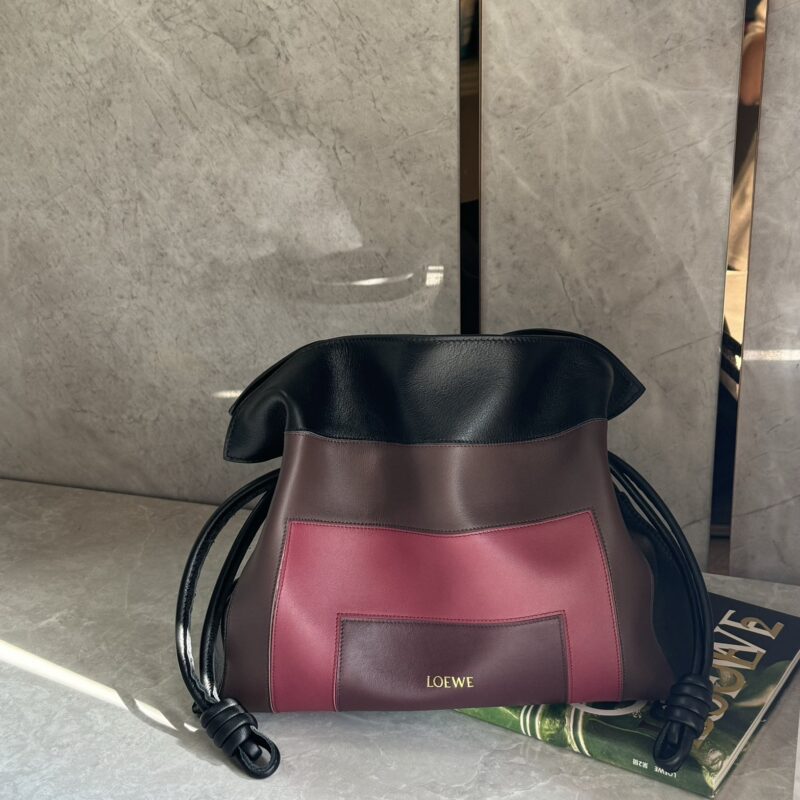 LOEWE FW25秀款拼色🔘福袋Flamenco 0800黑拼枣红色