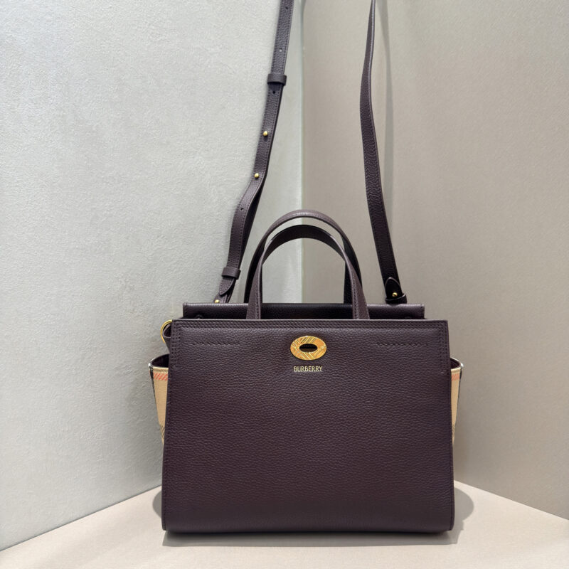 Burberry 迷你 Gotswolds 格纹托特包 型号0911 酒红色