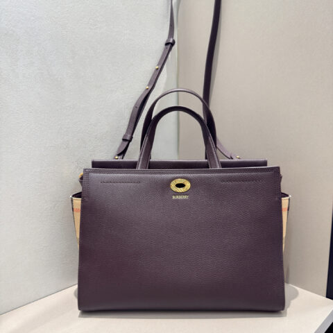 Burberry Cotswolds 格纹托特包  型号0611 酒红色