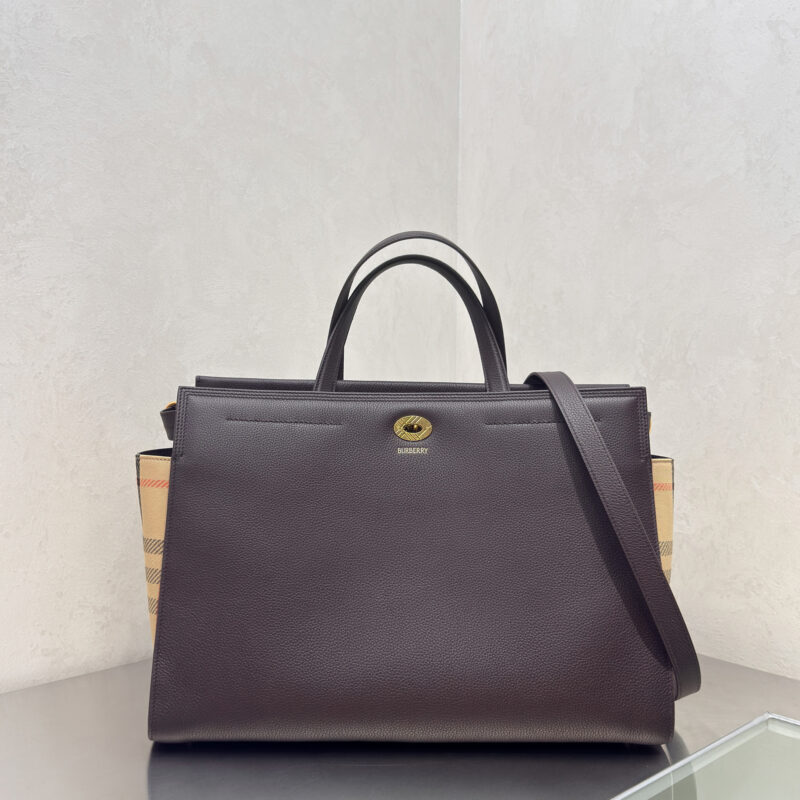 Burberry Cotswolds 格纹托特包 型号0411酒红色