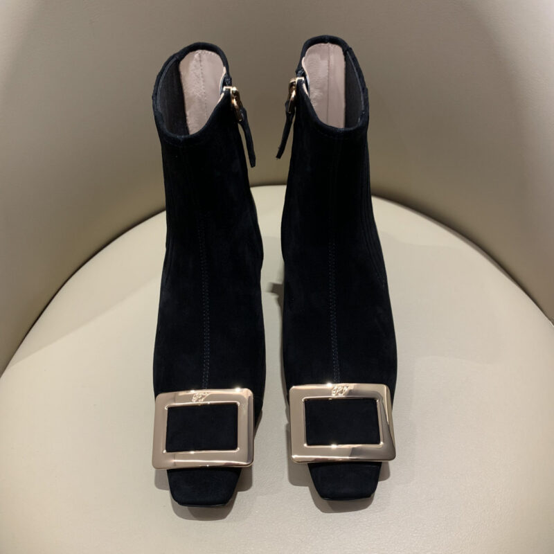 Roger vivier Belle Vivier 麂皮短靴 方扣 4.5cm