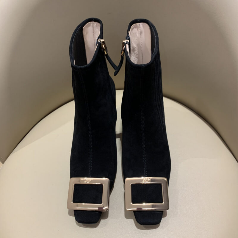 Roger vivier Belle Vivier 麂皮短靴 方扣 7cm