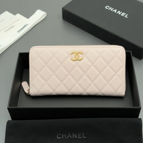 CHANEL 拉链包系列 编号:AP 5077浅粉色细球纹金扣