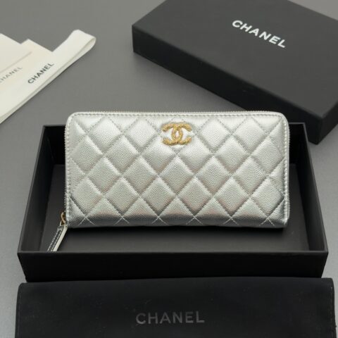 CHANEL 拉链包系列 编号:AP 5077银色细球纹金扣