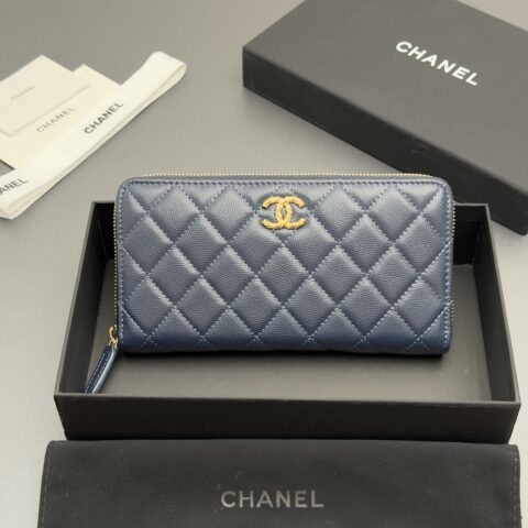 CHANEL 拉链包系列 编号:AP 5077宝蓝色细球纹金扣