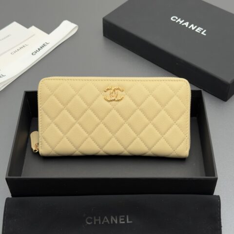 CHANEL 拉链包系列 编号:AP 5077杏色细球纹金扣