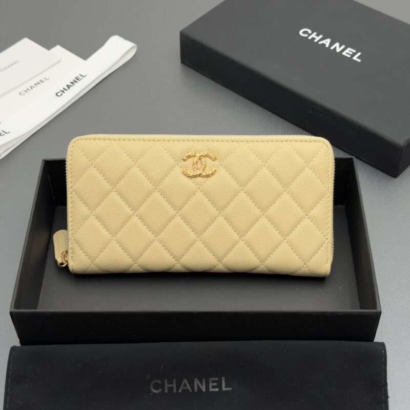 CHANEL 拉链包系列 编号:AP 5077杏色细球纹金扣