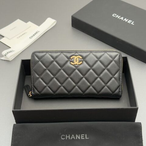 CHANEL 拉链包系列 编号:AP 5077黑色细球纹金扣