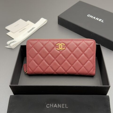 CHANEL 拉链包系列 编号:AP 5077酒红色细球纹金扣