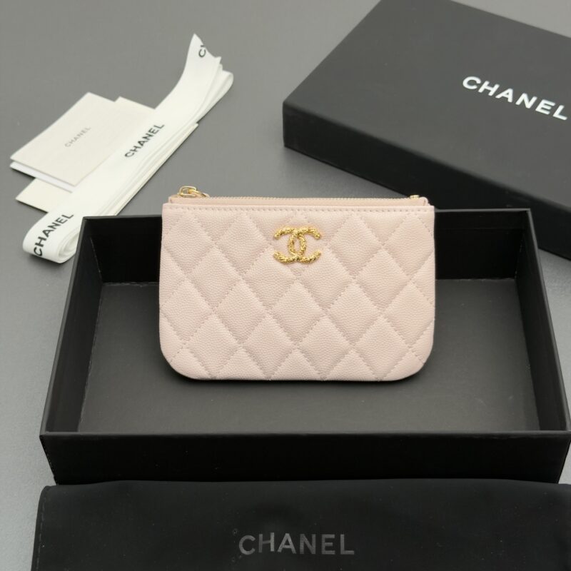 CHANEL 小信封钱包系列 编号:AP 5075浅粉色细球纹金扣