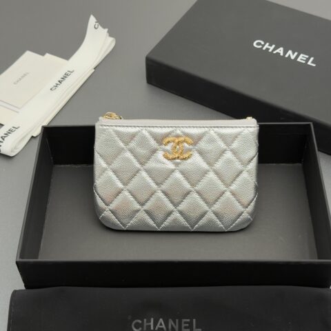 CHANEL 小信封钱包系列 编号:AP 5075银色细球纹金扣