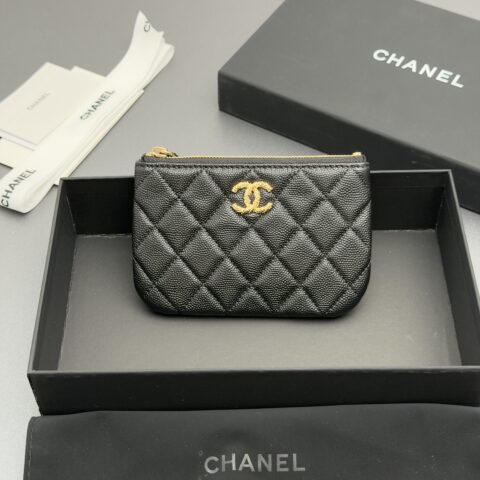 CHANEL 小信封钱包系列 编号:AP 5075黑色细球纹金扣