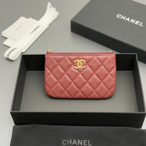 CHANEL 小信封钱包系列 编号:AP 5075酒红色细球纹金扣