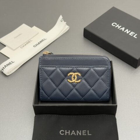 CHANEL 小拉链钱包卡包系列 编号:AP 5074 宝蓝色细球纹金扣