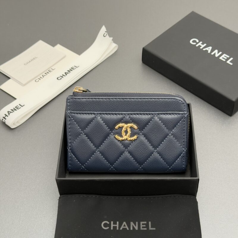 CHANEL 小拉链钱包卡包系列 编号:AP 5074 宝蓝色细球纹金扣