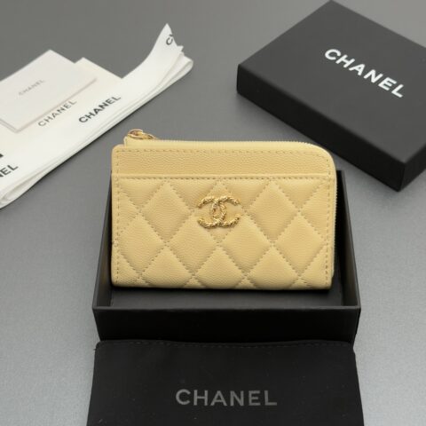 CHANEL 小拉链钱包卡包系列 编号:AP 5074 杏色细球纹金扣