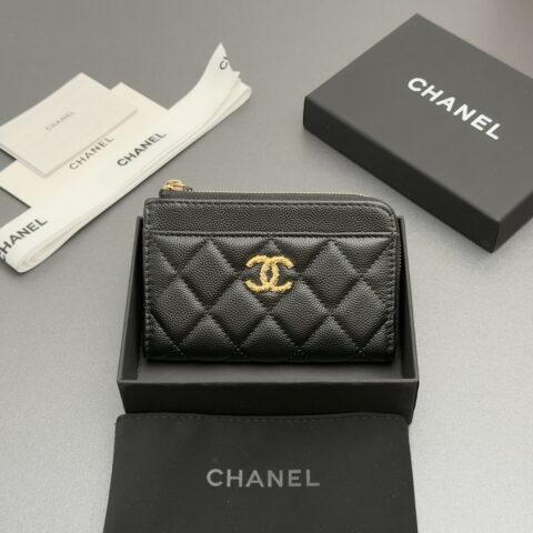 CHANEL 小拉链钱包卡包系列 编号:AP 5074 黑色细球金