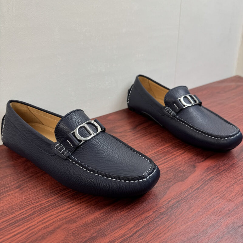 DIOR Odeon便鞋 粒面牛皮潮流司机鞋 货号：LO20E皮面 蓝色