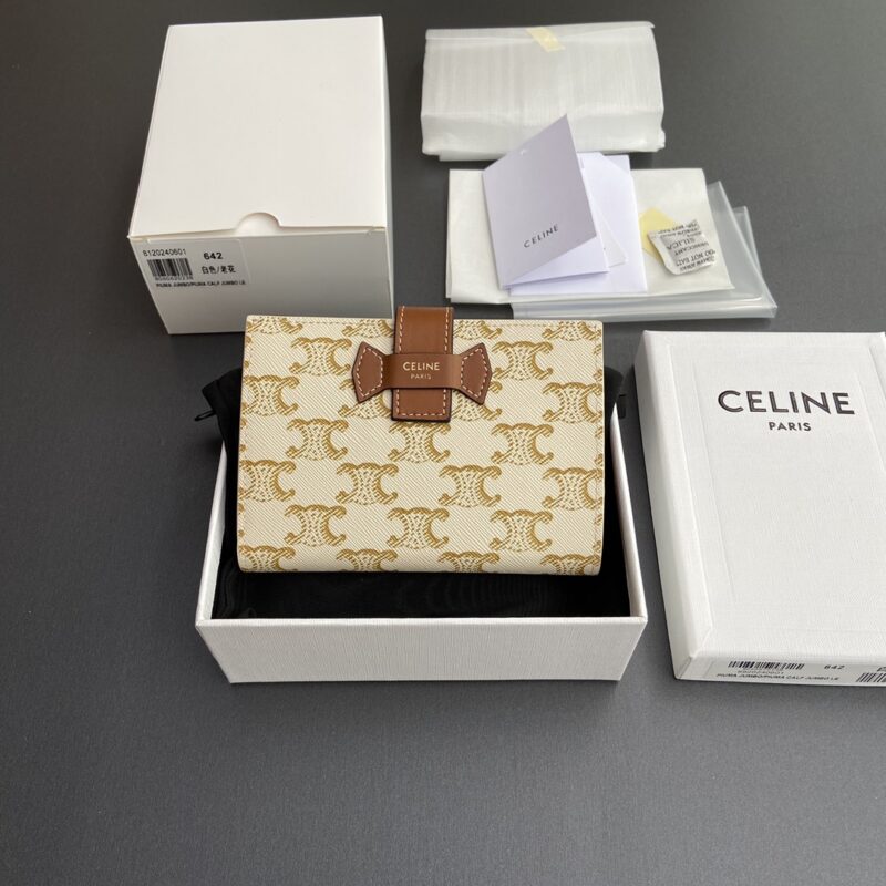 CELINE TRIOMPHE标志中号羊皮革钱包 编号:10B642DB7.04LU 642白色/老花