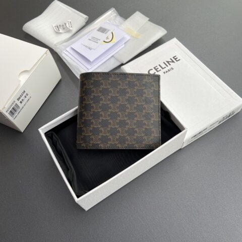 CELINE TRIOMPHE标志印花雙折錢包 编号:10B652BQB.38NO B65238  黑色/老花